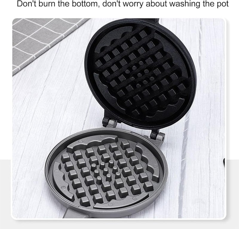Wood Aluminum Alloy Nonstick Waffle Maker Pan Long Handle Stovetop Grill 5 5 Inch Round - Image 3