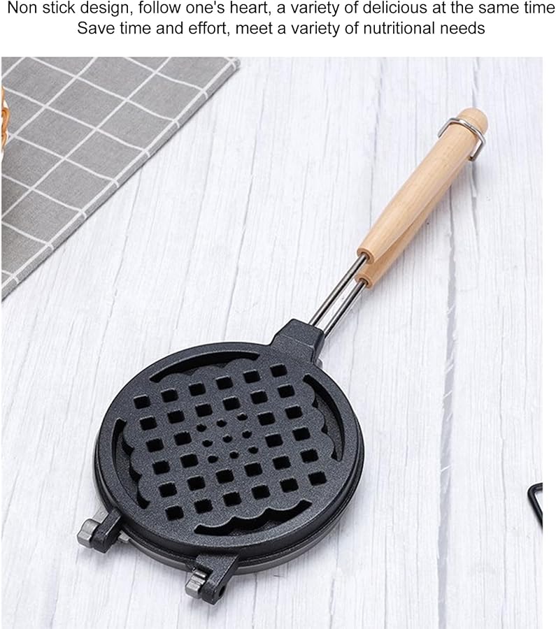 Wood Aluminum Alloy Nonstick Waffle Maker Pan Long Handle Stovetop Grill 5 5 Inch Round - Image 4