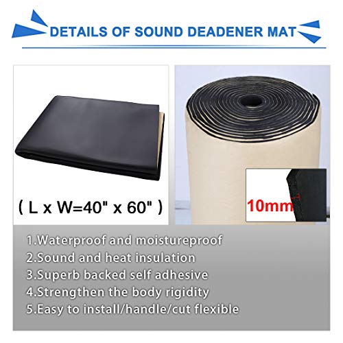 uxcell 394mil 10mm 16.36sqft Car Hood Tailgate Heat Insulation Foam Sound Deadener Mat Replacement 60x40 Inches - Image 2