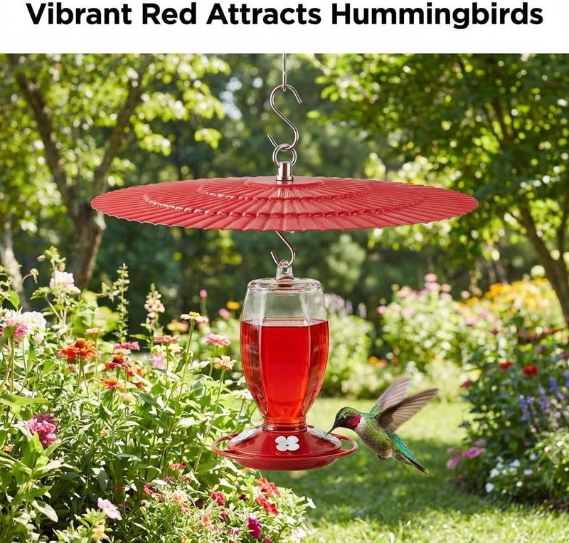 Eyrosa [2 Pack] 11.5" Metal Bird Feeder Rain Guard - Red Umbrella Cover Dome Shield - Value Set Weather Baffles for Hummingbird and Oriole Feeders - Image 2