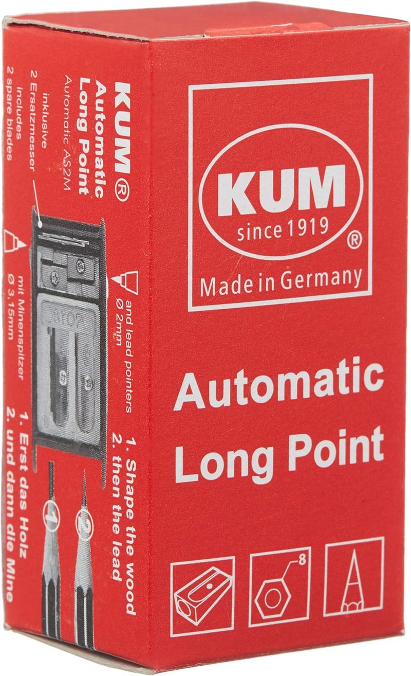 Kum AS2M (1053121), Long Point Sharpener, sharpens in 2 steps; 2 spare blades includes. With lead pointers for 2 mm and 3.2 mm. BLUE only - Image 3