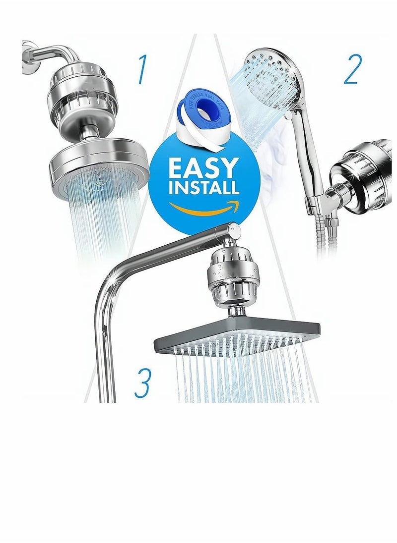 Generic - 15 Stage Shower Filter, Shower Head Filter with Vitamin C Water Softener Reduces Dry Itchy Skin for Hard Water, High Output Shower Water Filter to Remove Chlorine Heavy Metals and Other Sediments - Image 1
