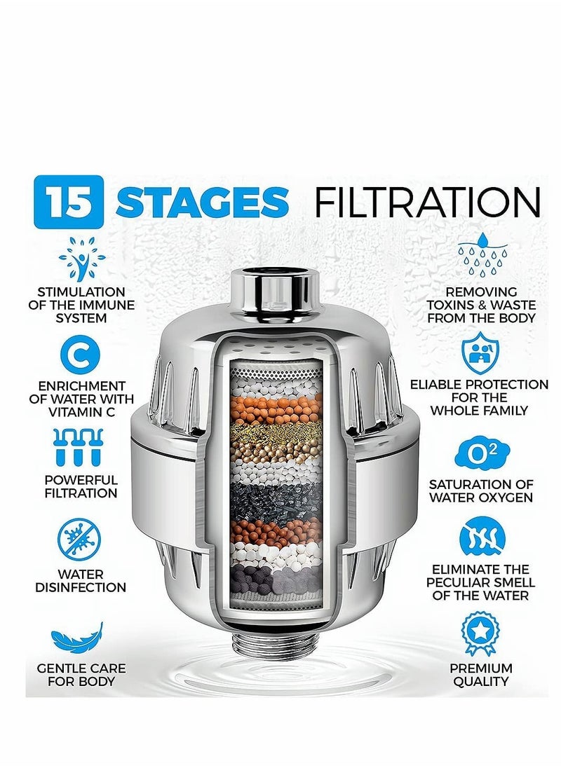 Generic - 15 Stage Shower Filter, Shower Head Filter with Vitamin C Water Softener Reduces Dry Itchy Skin for Hard Water, High Output Shower Water Filter to Remove Chlorine Heavy Metals and Other Sediments - Image 1