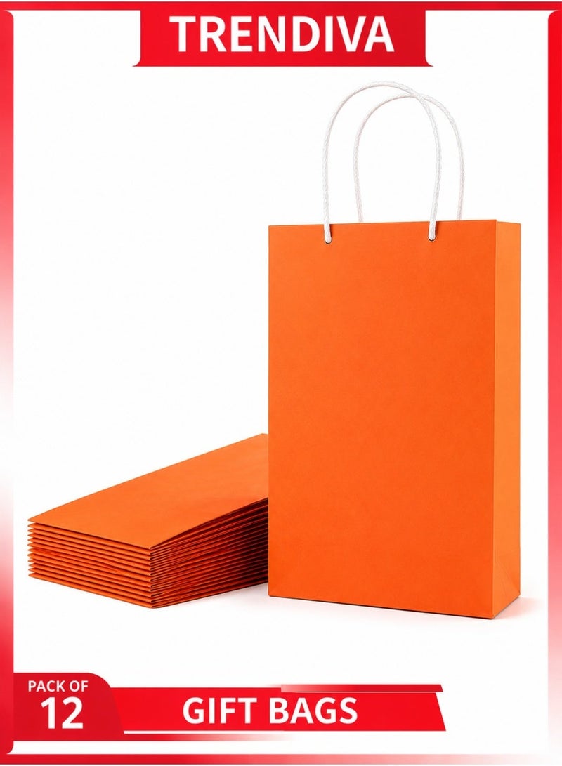 Trendiva Premium Orange Kraft Paper Gift Bags (Pack of 12) - Eco-Friendly Reusable Shopping Bags with Reinforced Twisted Handles for Birthdays, Weddings, Parties, and Retail Packaging - Medium Size - Image 1