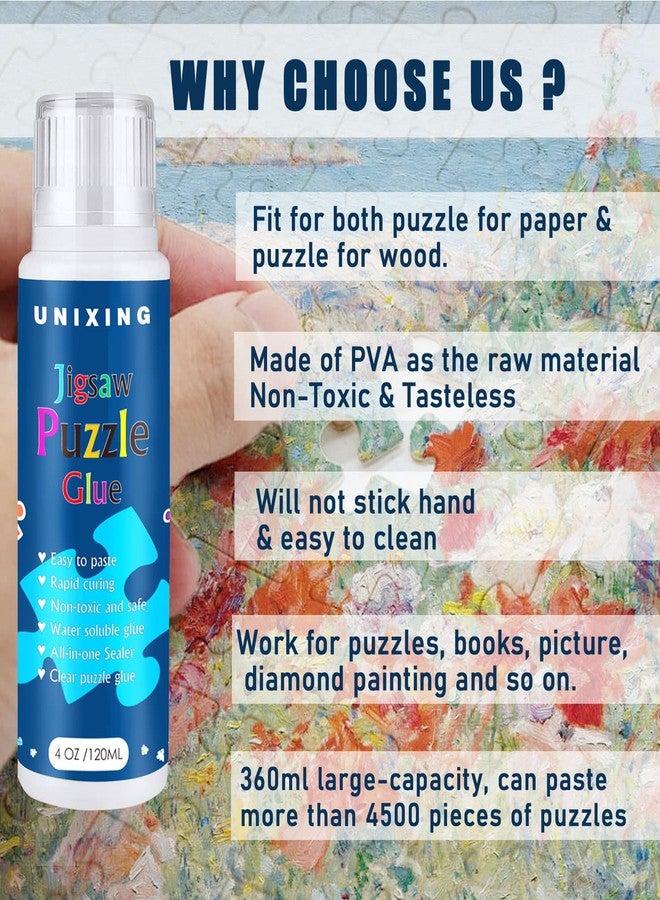 Unixing 3PCS Jigsaw Puzzle Glue with Sponge Head, Clear Water Soluble Craft Puzzle Protect Glue for 3000/3500/5000 Pieces of Puzzle (3 Bottle X 120ML) - Image 3