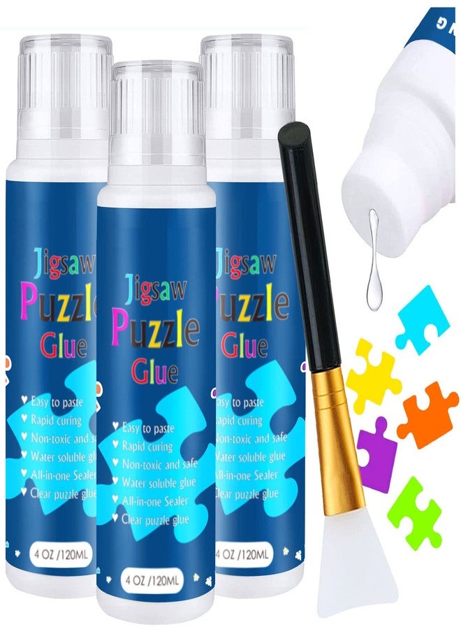 Unixing 3PCS Jigsaw Puzzle Glue with Sponge Head, Clear Water Soluble Craft Puzzle Protect Glue for 3000/3500/5000 Pieces of Puzzle (3 Bottle X 120ML) - Image 1