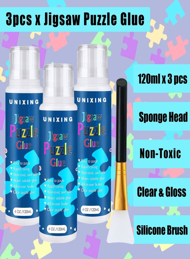 Unixing 3PCS Jigsaw Puzzle Glue with Sponge Head, Clear Water Soluble Craft Puzzle Protect Glue for 3000/3500/5000 Pieces of Puzzle (3 Bottle X 120ML) - Image 2