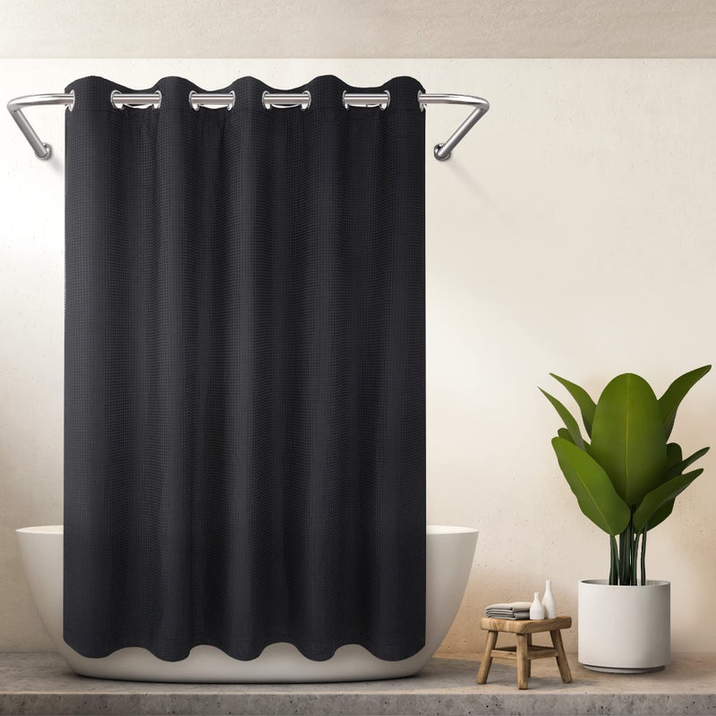 River Dream Extra Long No Hook Shower Curtain with Snap in Liner Cotton Blend Shower Curtains for Bathroom Hotel Grade Water Repellent Black 71 Wx86 L