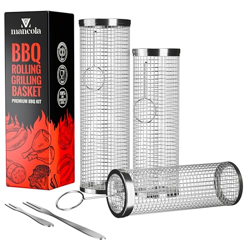 mancola BBQ Net Tube-Rolling Grilling Basket,Rolling Grilling Baskets for Outdoor Grilling,Round Stainless Steel BBQ Grill Mesh, Camping Barbecue Rack for Vegetables, French Fries, Fish - Image 4