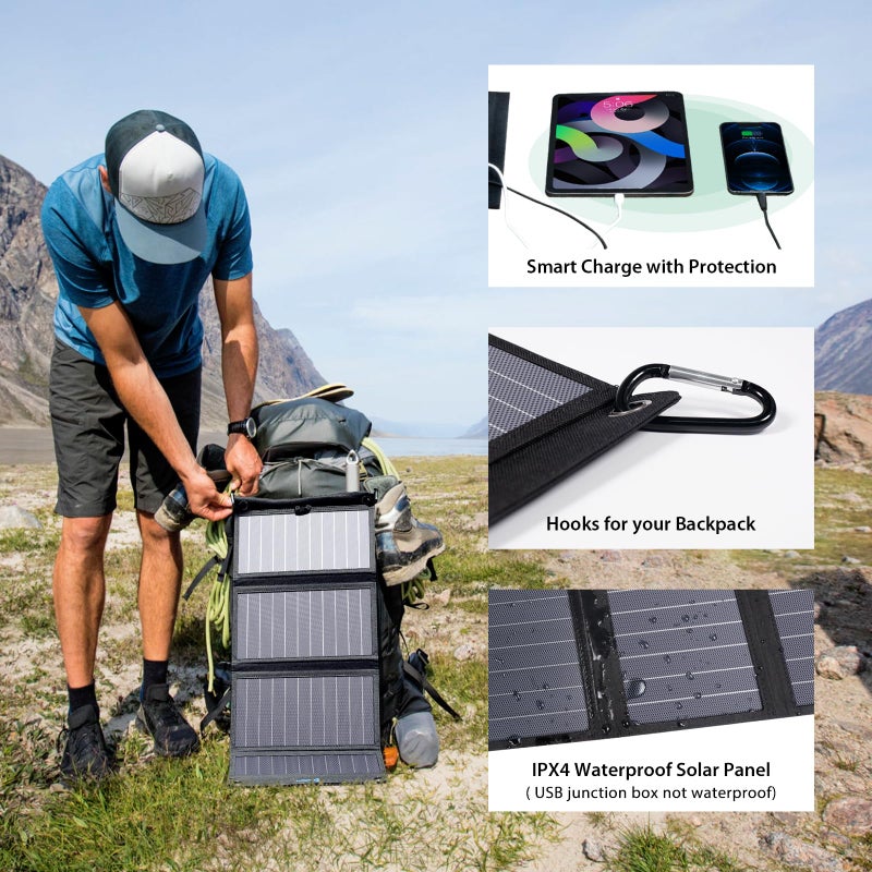 Bigblue [Upgraded] BigBlue 3 USB Ports 28W Solar Charger(5V/4.8A Max), Portable SunPower Solar Panel for Camping, IPX4 Waterproof, Compatible with iPhone 11/XS/XS Max/XR/X/8/7, iPad, Samsung Galaxy LG etc.  - Image 5