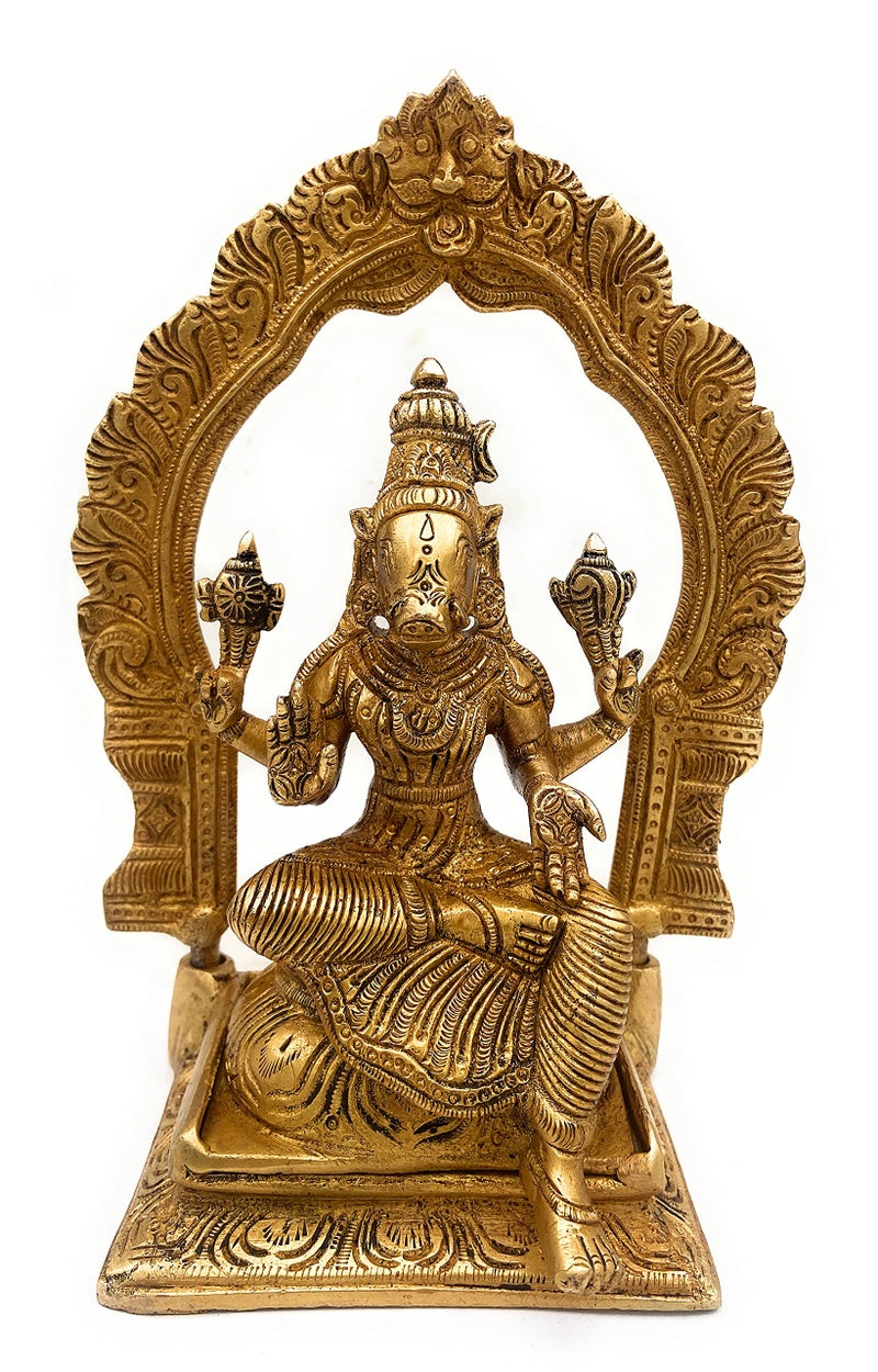 Bhunes Brass Varahi Devi | Varahi Idols | Varaha | Matrikas | Barahi | The Ashta Bhuja Goddess Varahi Eight Armed Brass Sculpture |Idol | Murti | Statues,Gold, 8 Inch, 1 Piece - Image 2
