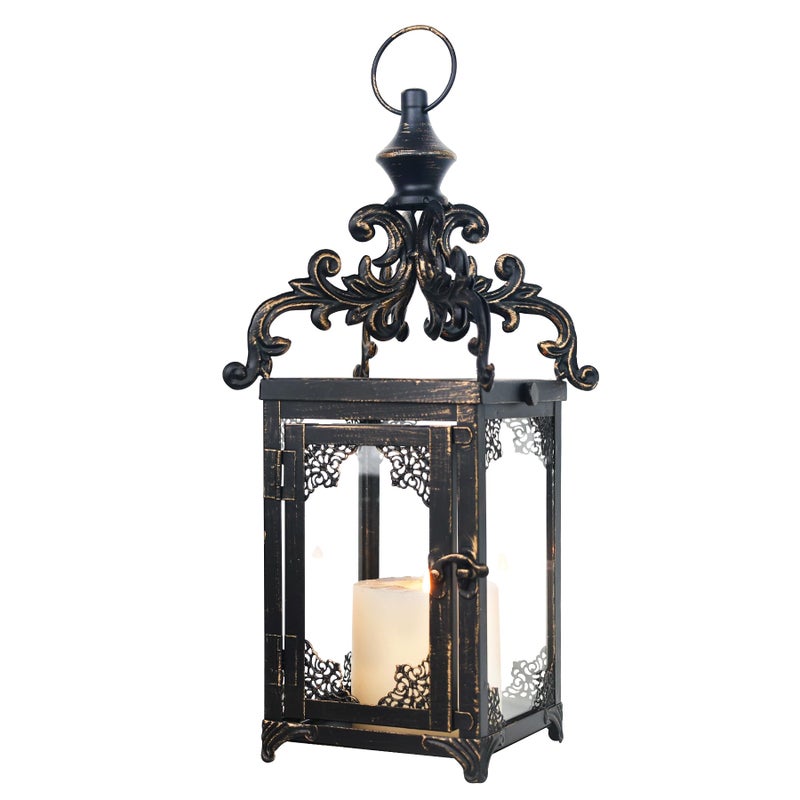 NEEDOMO Lanterns Decorative Indoor Hanging Lantern Outdoor Vintage Metal Tabletop Decor Lantern for Patio Rustic Home Candle Holders with Clear Glass Home Kitchen Coffee Table Livinig Room Decor