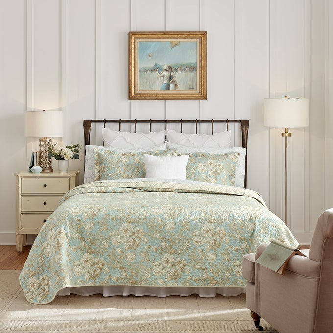 HOME KING QUILT SET COTTON REVERSIBLE BEDDING WITH MATCHING SHAMS BEDROOM DECOR IDEAL FOR ALL SEASONS BROMPTON GREEN KING