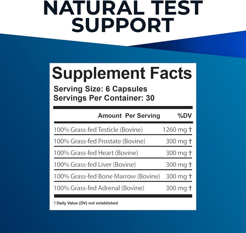 Ultimate تحسين الذكور النهائي 100 مكملات أعضاء لحم البقر المدعوم بالعشب يدعم طاقة التستوستيرون وصحة الرجال العامة والرفاهية مكملات أعضاء لحم البقر المدعوم بالعشب غير المعدلة وراثيًا مع الكبد بدون مواد حشو 180 كبسولة - Image 2