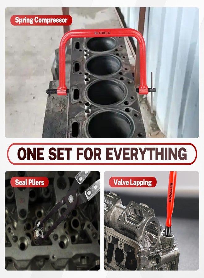 BILITOOLS مجموعة أدوات ضغط زنبرك الصمامات من بيليتولز، 13 قطعة، مع كماشة مانعة للتسرب لساق الصمام المستقيم، وأداة صقل/طحن الصمامات. - Image 2