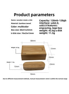 Generic Bamboo Wood U Disk 16g32g Rotating Bamboo Wood U Disk Laser Carved LOGO Ebony Maple Walnut Material-Color:Walnut U Disk + Box-Capacity:USB3.0 128GB  - Image 3