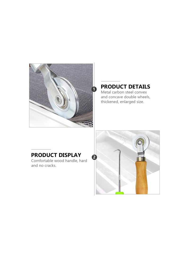 Tool 2pcs Screen Rolling Kit Screen Repair Roller and Screen Spline Remover Hook with Wooden Handle for Installing Window Door Screens Hotfix Hotfix Window Spline Roller