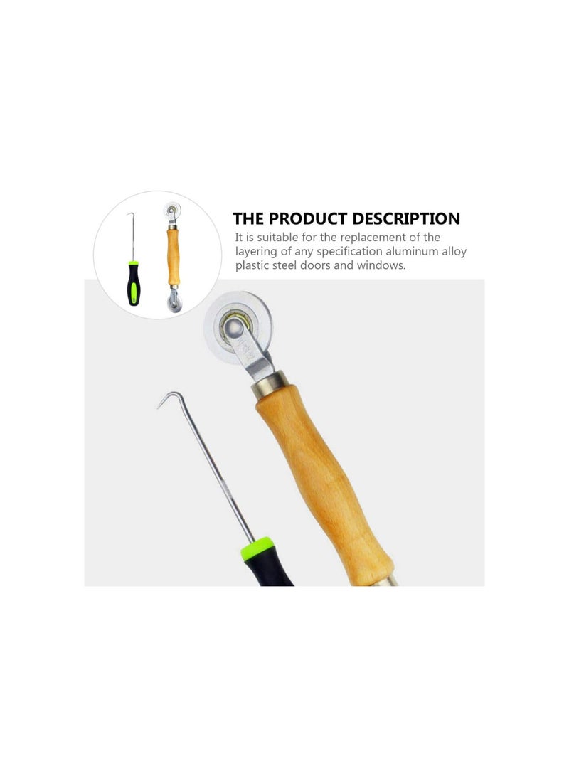 Tool 2pcs Screen Rolling Kit Screen Repair Roller and Screen Spline Remover Hook with Wooden Handle for Installing Window Door Screens Hotfix Hotfix Window Spline Roller