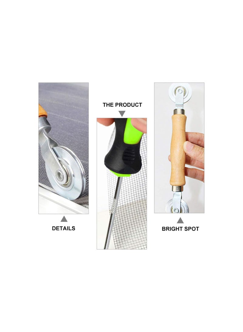 Tool 2pcs Screen Rolling Kit Screen Repair Roller and Screen Spline Remover Hook with Wooden Handle for Installing Window Door Screens Hotfix Hotfix Window Spline Roller