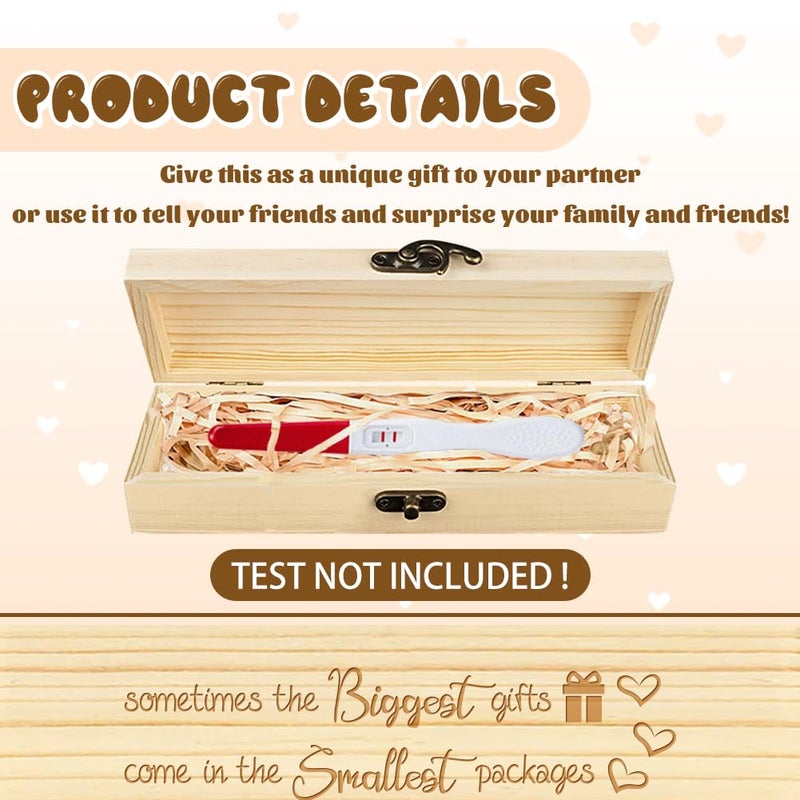 CHGCRAFT Pregnancy Wooden Announcement Gifts Pregnancy Test Keepsake Box Laser Engraving Box Surprise Announcement Gift with Raffia Ribbon to Husband Grandparents Parents 8x2x12inch - Image 4
