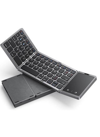 Foldable Bluetooth Keyboard with Touchpad – Mini Wireless Rechargeable Dual Bluetooth Keyboard for Laptop, Tablet, iPad – Compatible with Windows, iOS, Mac OS, Android – Grey - pzsku/Z2FD703070491B9410F00Z/45/1748236821/ce9dadec-b796-4e64-9d72-7c40b512dec0