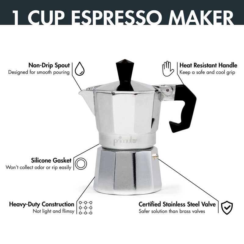 Primula Classic Stovetop Espresso and Coffee Maker, Moka Pot for Italian and Cuban CafÃ© Brewing, Greca Coffee Maker, Cafeteras, 1 Espresso Cup, Silver - Image 2