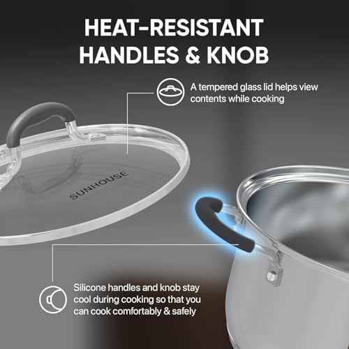 SUNHOUSE - 3.1 Quart Steamer Pots With Lid 2-Tier Multipurpose Stainless Steel Steaming Pot Cookware With Handle For Vegetable, Dumpling, Sauce, Food - Triple Bottom, Measurement Line - Image 3