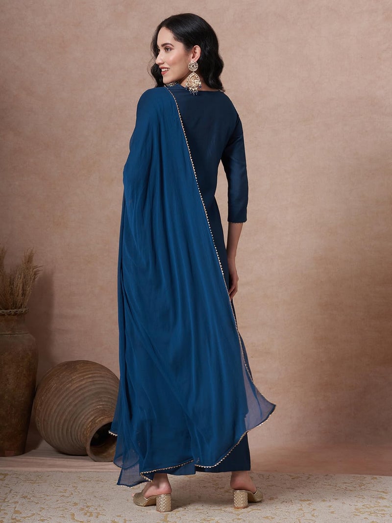 ANNI Designer Women's Rayon Viscose Anarkali Embroidery Kurta with Palazzo and Dupatta (UBHSUKH Kerosin_XXL_Kerosin_XX-Large) - Image 2