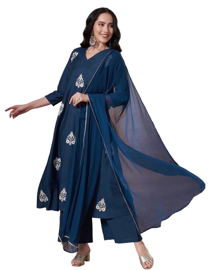 ANNI Designer Women's Rayon Viscose Anarkali Embroidery Kurta with Palazzo and Dupatta (UBHSUKH Kerosin_XXL_Kerosin_XX-Large) - Image 1
