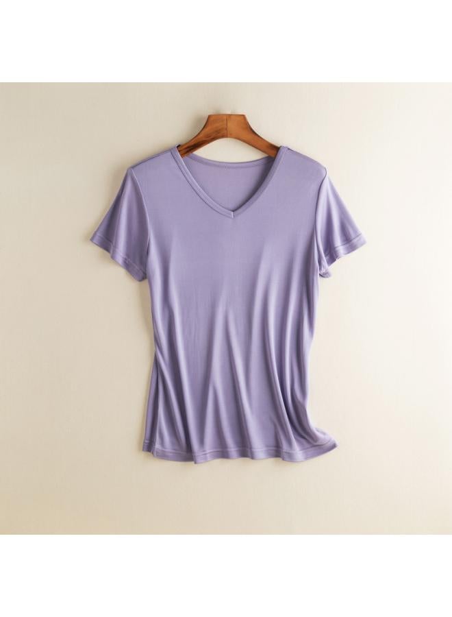 VUELO Mulberry Silk Short-sleeved Solid Color Shirt V-neck Simple Bottoming Shirt Thin Loose Plus Size Silk T-shirt Women's 