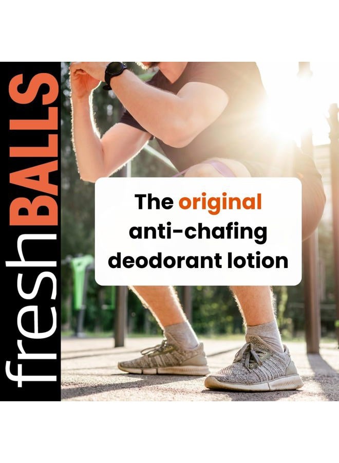 Fresh Body لوسيون BALLS الطازج - كريم مهدئ مضاد للاحتكاك للرجال يتحول إلى بودرة مزيل العرق والنظافة لمنطقة الفخذ، 3.4 أونصة سائلة (عبوة من 3) - Image 2
