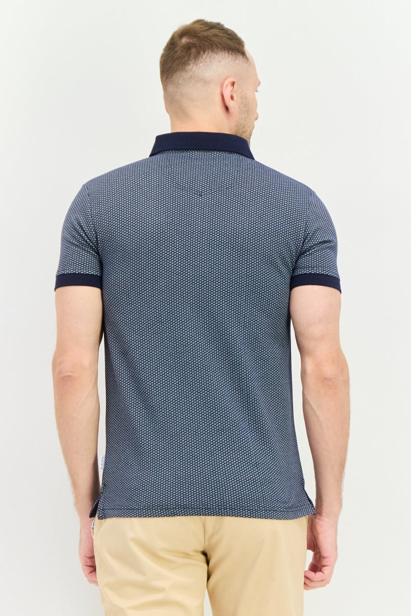 Peter Werth Men Regular Fit Short Sleeves Textured Polo Shirt, Navy - Image 3