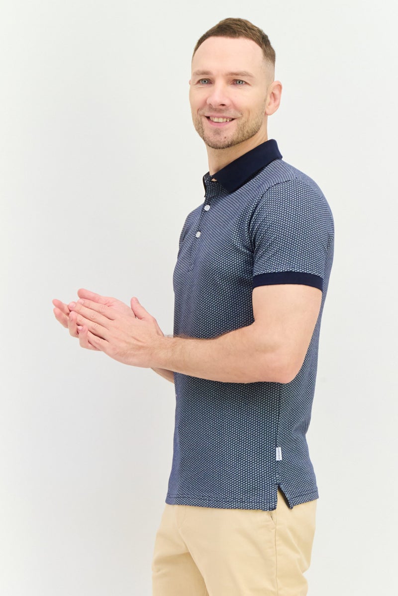 Peter Werth Men Regular Fit Short Sleeves Textured Polo Shirt, Navy - Image 2