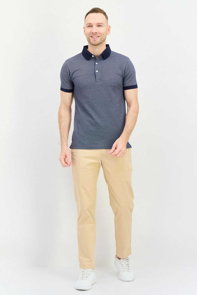 Peter Werth Men Regular Fit Short Sleeves Textured Polo Shirt, Navy - Image 4