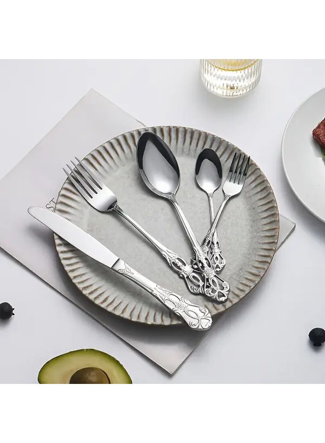 30 Pcs Stainless Steel Royal Flatware Set Vintage Embossed Premium Mirror Polished Silver Dishwasher Safe - Image 2