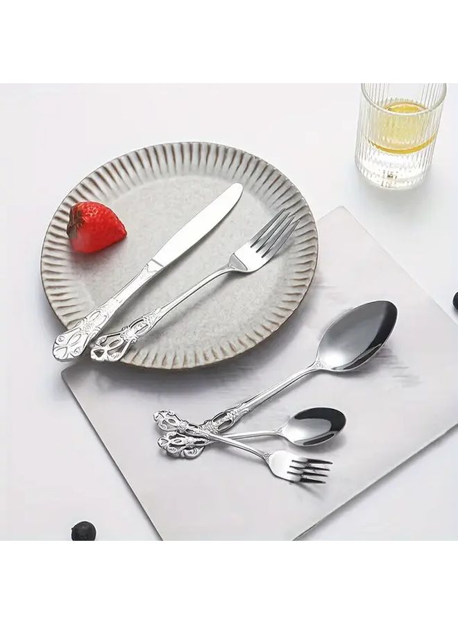 30 Pcs Stainless Steel Royal Flatware Set Vintage Embossed Premium Mirror Polished Silver Dishwasher Safe - Image 4