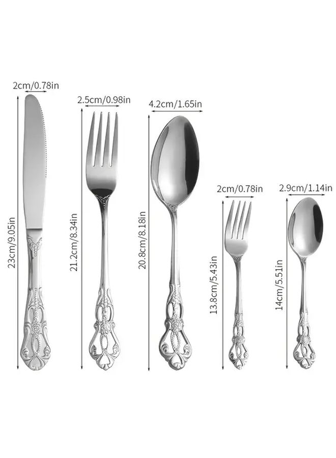 30 Pcs Stainless Steel Royal Flatware Set Vintage Embossed Premium Mirror Polished Silver Dishwasher Safe - Image 3