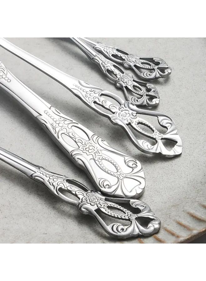 30 Pcs Stainless Steel Royal Flatware Set Vintage Embossed Premium Mirror Polished Silver Dishwasher Safe - Image 5