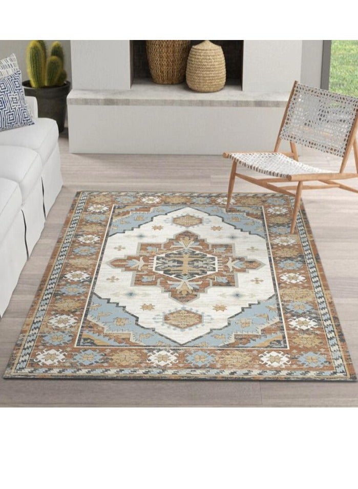 جولدن سجادة غرفة المعيشة سجادة عتيقة سجادة أرضية داخلية مطبوعة سجادة قديمة سجادة رقيقة قابلة للطي سجادة مميزة خفيفة الوزن غير قابلة للانزلاق لغرفة النوم وغرفة الطعام والمكتب (150 × 200 سم) - Image 3