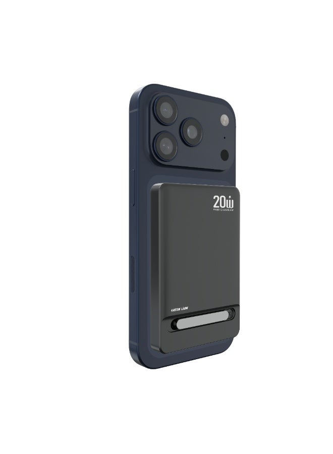 GREEN LION 5000mAh Bond PD 20W Power Bank, Portable PowerBank with MagSafe Compatibility, Ultra Slim Design & Built In Stand, Detachable Braided Type-C to Type-C Cable, Strong Magnets, Safety Protection, 15W Wireless Output, Mag Safe Power Bank Compatible with iPhone 14/15/16/17 Series - Black - Image 2
