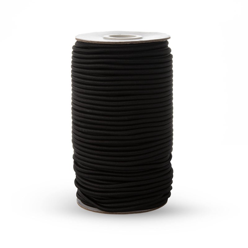 Realm Elastic Cord/Round Hat Elastic Black & White (1mm, 2mm & 3mm) Craft, Jewellery Stringing, Masks, Party Hats (Black, 3mm - 5 Metres) - Image 1