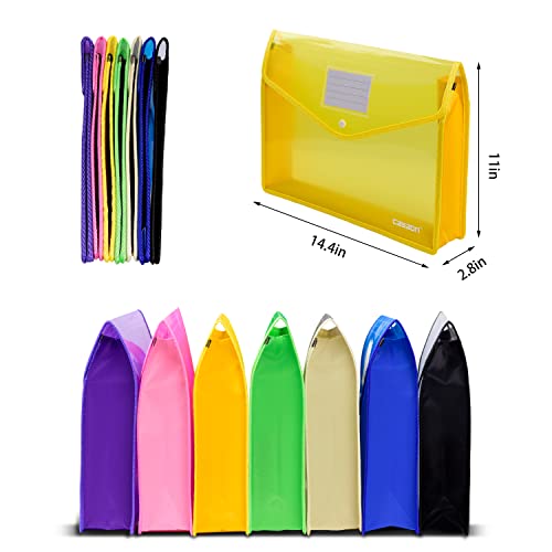 CASAON 7 Pack B4 Plastic File Folders Waterproof Transparent Expandable File Folder - Purple&Pink&Yellow&Green&White&Blue&Black - Image 2