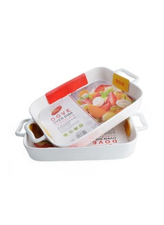 Dove 2-Piece Rectangular Porcelain Baking Dish With Handles 16 Inch 41x24.8x6CM White  - Image 2