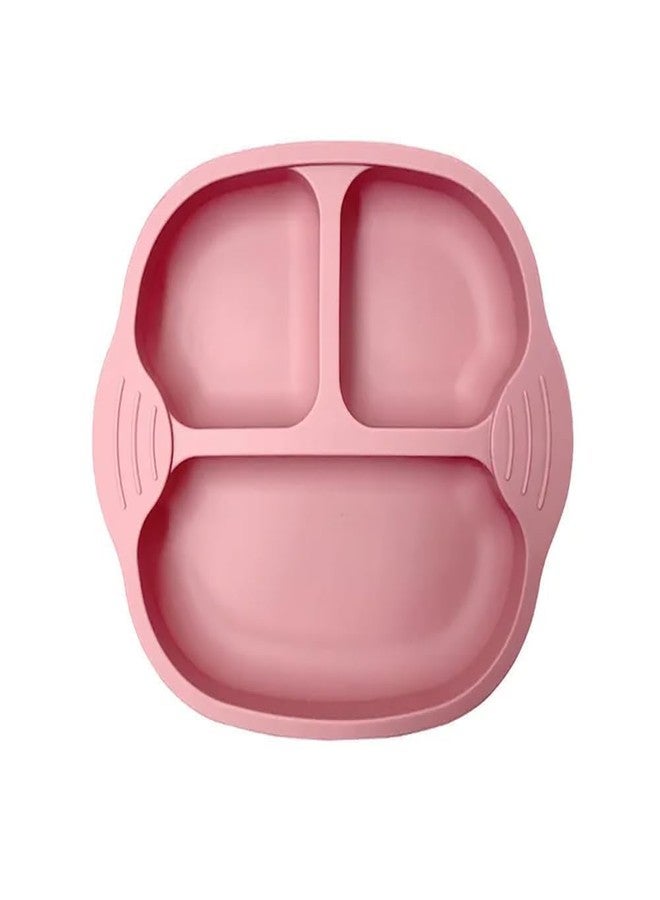 Dhyankeshwer Unbreakable Silicone Dish for Baby Feeding, Divided Plates with 3 Strong Suction Cups, Dishwasher & Microwave Oven Safe, BPA Free Non-Slip Base Babies (Pink) - Image 1
