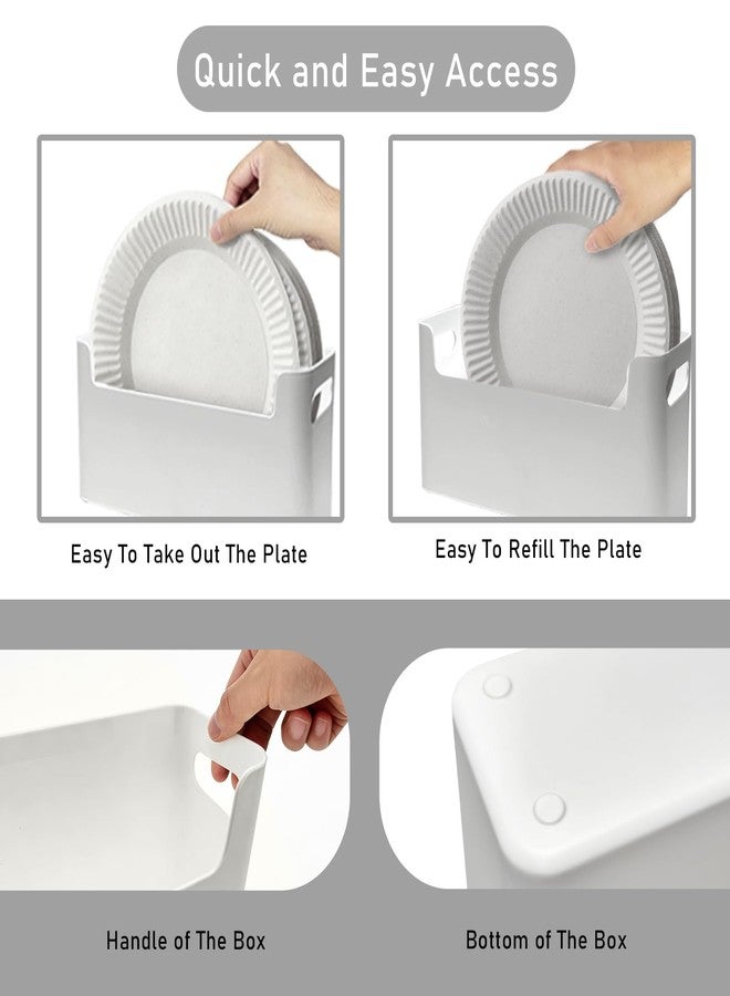 Pesilo Paper Plate Dispenser for 6-10 Inch Disposable Plates, 2 Pcs Space Saving Plastic Foam Paper Plates Storage Organizer for Kitchen Cabinet Countertop RV or Outdoor Party, Table Storage Organizer - Image 3