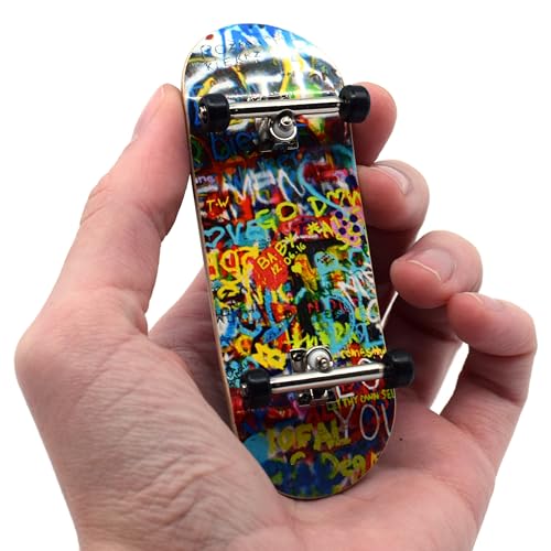 Teak Tuning 34mm Pro Fingerboard Heat Transfer Graphic Complete Fully Assembled with Pro Level Parts Pro Shaped Wood Deck 34x97mm UltraSpin Wheels Prodigy Trucks Graffiti Wall - Image 1