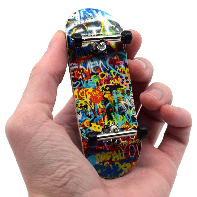 Teak Tuning 34mm Pro Fingerboard Heat Transfer Graphic Complete Fully Assembled with Pro Level Parts Pro Shaped Wood Deck 34x97mm UltraSpin Wheels Prodigy Trucks Graffiti Wall - Image 2