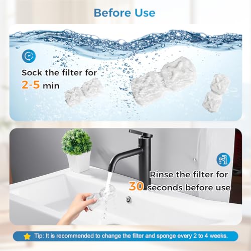 DrFlito Cat Water Fountain Filter Replacement,24 Pack Pet Fountain Filters - 12 Filters & 12 Sponges 74oz/2.2L Stainless Steel Pet Fountain Cat Water Dispenser - Image 3