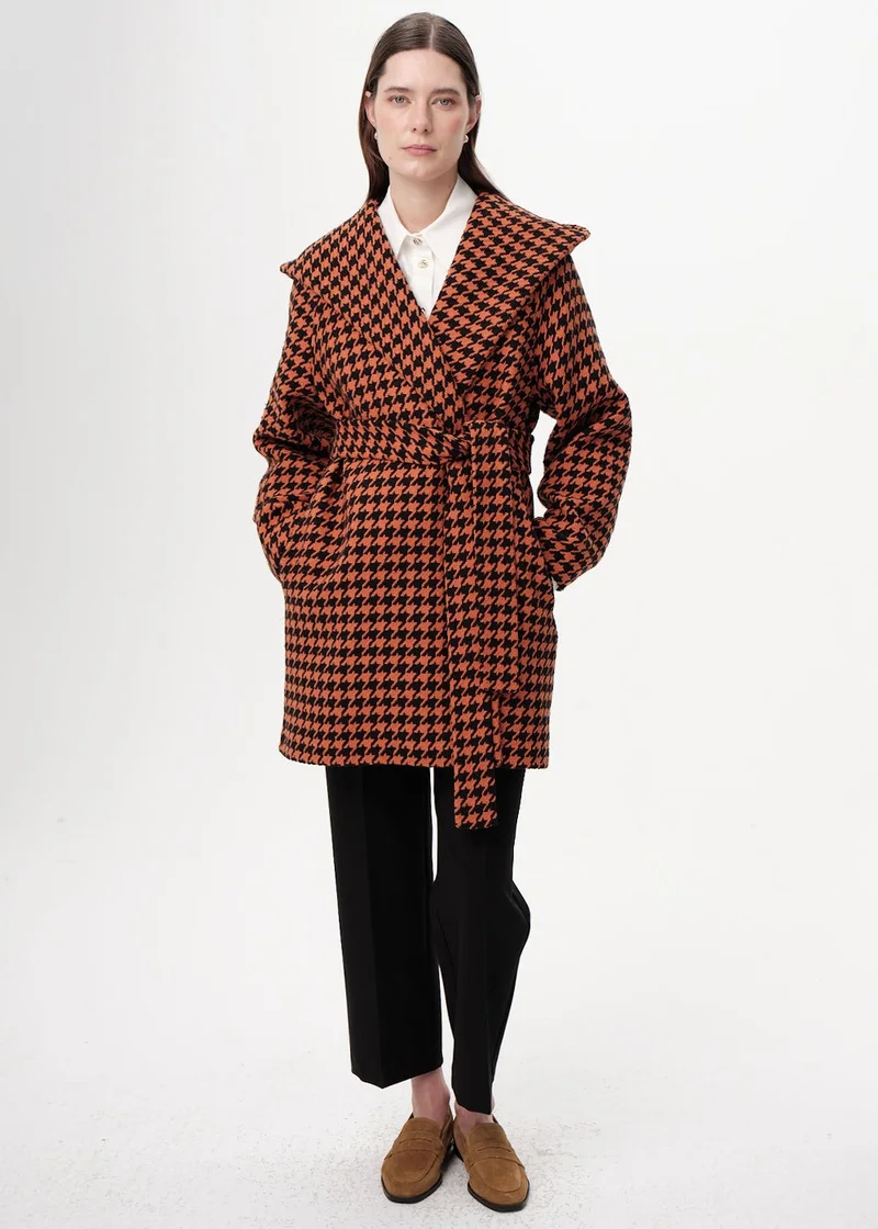 اكسيكيوز معطف برتقالي منسوج، مزود بغطاء رأس وحزام وجيوب، بقصة عادية