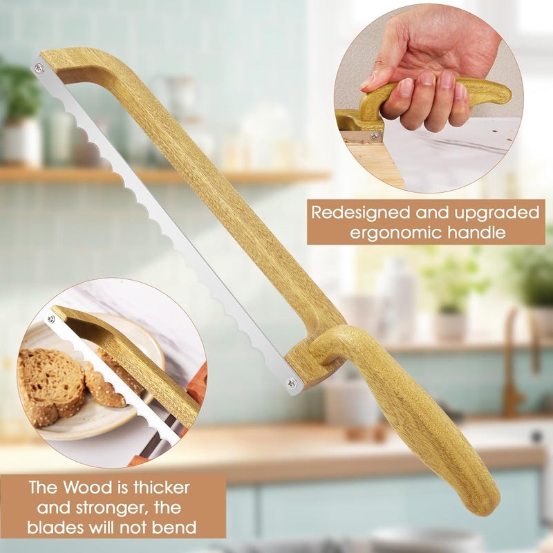 Ittnim Bread Knife for Homemade Bread, Sourdough Bread Cutter, 15" Wooden Bread Bow Knife with Improved Grip, Thickened Stainless Steel Blade Easy to Cut Sourdough Bread, Baguettes and Fruits - Image 5